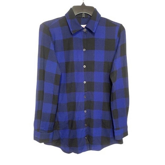 Denim & Co. Heavenly Jersey Buffalo Plaid Button Front Tunic Top XX SMALL (2323) - Picture 2 of 7